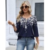 Zeagoo 3/4 Length Sleeve Womens Tops Dressy Casual 2026 V Neck T Shirts Blouses Floral Summer Business Work Basic Tees(A02-navy Flower)