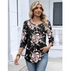Zeagoo 3/4 Length Sleeve Womens Tops Dressy Casual 2026 V Neck T Shirts Blouses Floral Summer Business Work Basic Tees(Black Pink Floral)
