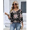 Zeagoo 3/4 Length Sleeve Womens Tops Dressy Casual 2026 V Neck T Shirts Blouses Floral Summer Business Work Basic Tees(Black Pink Floral)