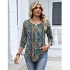 Zeagoo 3/4 Length Sleeve Womens Tops Dressy Casual 2026 V Neck T Shirts Blouses Floral Summer Business Work Basic Tees(Blue Boho Print)