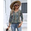 Zeagoo 3/4 Length Sleeve Womens Tops Dressy Casual 2026 V Neck T Shirts Blouses Floral Summer Business Work Basic Tees(Blue Boho Print)