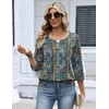 Zeagoo 3/4 Length Sleeve Womens Tops Dressy Casual 2026 V Neck T Shirts Blouses Floral Summer Business Work Basic Tees(Blue Boho Print)