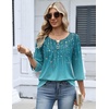 Zeagoo 3/4 Length Sleeve Womens Tops Dressy Casual 2026 V Neck T Shirts Blouses Floral Summer Business Work Basic Tees(Blue Floral)