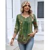 Zeagoo 3/4 Length Sleeve Womens Tops Dressy Casual 2026 V Neck T Shirts Blouses Floral Summer Business Work Basic Tees(Green Ethnic Print)