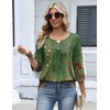 Zeagoo 3/4 Length Sleeve Womens Tops Dressy Casual 2026 V Neck T Shirts Blouses Floral Summer Business Work Basic Tees(Green Ethnic Print)