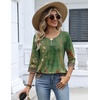 Zeagoo 3/4 Length Sleeve Womens Tops Dressy Casual 2026 V Neck T Shirts Blouses Floral Summer Business Work Basic Tees(Green Ethnic Print)