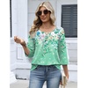 Zeagoo 3/4 Length Sleeve Womens Tops Dressy Casual 2026 V Neck T Shirts Blouses Floral Summer Business Work Basic Tees(Green Print)