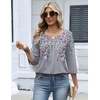 Zeagoo 3/4 Length Sleeve Womens Tops Dressy Casual 2026 V Neck T Shirts Blouses Floral Summer Business Work Basic Tees(Grey Floral Leaves)