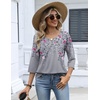 Zeagoo 3/4 Length Sleeve Womens Tops Dressy Casual 2026 V Neck T Shirts Blouses Floral Summer Business Work Basic Tees(Grey Floral Leaves)