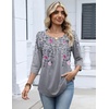 Zeagoo 3/4 Length Sleeve Womens Tops Dressy Casual 2026 V Neck T Shirts Blouses Floral Summer Business Work Basic Tees(Grey Floral Leaves)