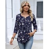Zeagoo 3/4 Length Sleeve Womens Tops Dressy Casual 2026 V Neck T Shirts Blouses Floral Summer Business Work Basic Tees(Navy Blue Flower)