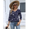 Zeagoo 3/4 Length Sleeve Womens Tops Dressy Casual 2026 V Neck T Shirts Blouses Floral Summer Business Work Basic Tees(Navy Blue Flower)