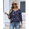 Zeagoo 3/4 Length Sleeve Womens Tops Dressy Casual 2026 V Neck T Shirts Blouses Floral Summer Business Work Basic Tees(Navy Blue Flower)