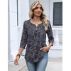 Zeagoo 3/4 Length Sleeve Womens Tops Dressy Casual 2026 V Neck T Shirts Blouses Floral Summer Business Work Basic Tees(Navy Blue Print)