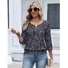 Zeagoo 3/4 Length Sleeve Womens Tops Dressy Casual 2026 V Neck T Shirts Blouses Floral Summer Business Work Basic Tees(Navy Blue Print)
