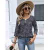 Zeagoo 3/4 Length Sleeve Womens Tops Dressy Casual 2026 V Neck T Shirts Blouses Floral Summer Business Work Basic Tees(Navy Blue Print)