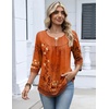 Zeagoo 3/4 Length Sleeve Womens Tops Dressy Casual 2026 V Neck T Shirts Blouses Floral Summer Business Work Basic Tees(Orange Ethnic Print)
