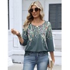 Zeagoo 3/4 Length Sleeve Womens Tops Dressy Casual 2026 V Neck T Shirts Blouses Floral Summer Business Work Basic Tees(Plants Flowers)
