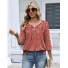 Zeagoo 3/4 Length Sleeve Womens Tops Dressy Casual 2026 V Neck T Shirts Blouses Floral Summer Business Work Basic Tees(Red White Floral)