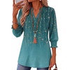 Zeagoo 3/4 Length Sleeve Womens Tops 2025 Floral Womens Blouses V Neck TunicTops with Smocked Cuffs(Blue-green Back Branch Print)