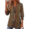 Zeagoo 3/4 Length Sleeve Womens Tops 2025 Floral Womens Blouses V Neck TunicTops with Smocked Cuffs(Ethnic Prints)