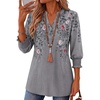 Zeagoo 3/4 Length Sleeve Womens Tops 2025 Floral Womens Blouses V Neck TunicTops with Smocked Cuffs(Gray Floral)