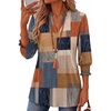 Zeagoo 3/4 Length Sleeve Womens Tops 2025 Floral Womens Blouses V Neck TunicTops with Smocked Cuffs(Orange and Blue Plaid)
