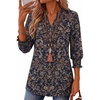 Zeagoo 3/4 Length Sleeve Womens Tops 2025 Floral Womens Blouses V Neck TunicTops with Smocked Cuffs(Print-mz869)