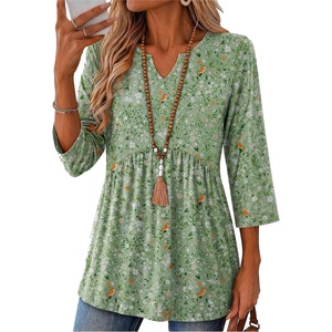 Zeagoo 3/4 Length Sleeve Womens Tops 2026 Blouses for Women Dressy Casual Fashion Clothing V Neck T-Shirts Summer Outfits(01-xh534)