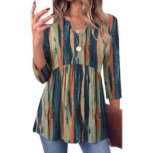 Zeagoo 3/4 Length Sleeve Womens Tops 2026 Blouses for Women Dressy Casual Fashion Clothing V Neck T-Shirts Summer Outfits(02 Tie Dye)
