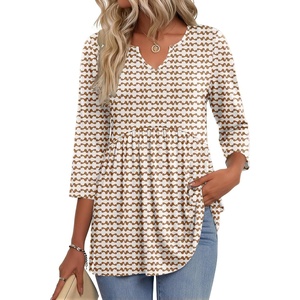 Zeagoo 3/4 Length Sleeve Womens Tops 2026 Blouses for Women Dressy Casual Fashion Clothing V Neck T-Shirts Summer Outfits(Cx318)