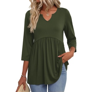 Zeagoo 3/4 Length Sleeve Womens Tops 2026 Blouses for Women Dressy Casual Fashion Clothing V Neck T-Shirts Summer Outfits(Green)