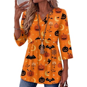 Zeagoo 3/4 Length Sleeve Womens Tops 2026 Blouses for Women Dressy Casual Fashion Clothing V Neck T-Shirts Summer Outfits(Halloween Print)
