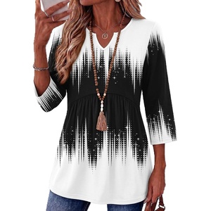 Zeagoo 3/4 Length Sleeve Womens Tops 2026 Blouses for Women Dressy Casual Fashion Clothing V Neck T-Shirts Summer Outfits(Jb204)