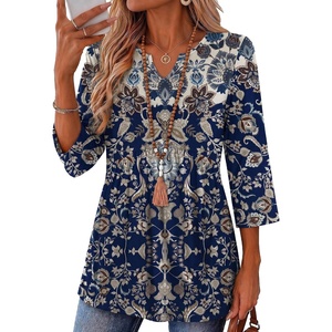 Zeagoo 3/4 Length Sleeve Womens Tops 2026 Blouses for Women Dressy Casual Fashion Clothing V Neck T-Shirts Summer Outfits(Mz873)