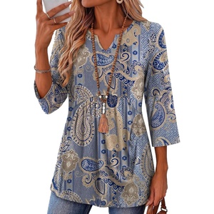 Zeagoo 3/4 Length Sleeve Womens Tops 2026 Blouses for Women Dressy Casual Fashion Clothing V Neck T-Shirts Summer Outfits(Mz919)