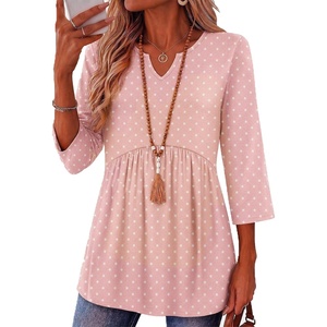 Zeagoo 3/4 Length Sleeve Womens Tops 2026 Blouses for Women Dressy Casual Fashion Clothing V Neck T-Shirts Summer Outfits(Pink)