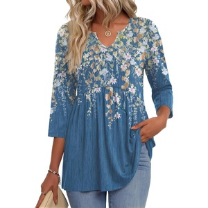 Zeagoo 3/4 Length Sleeve Womens Tops 2026 Blouses for Women Dressy Casual Fashion Clothing V Neck T-Shirts Summer Outfits(Sf233)