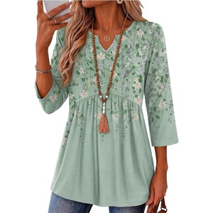 Zeagoo 3/4 Length Sleeve Womens Tops 2026 Blouses for Women Dressy Casual Fashion Clothing V Neck T-Shirts Summer Outfits(Sf244)
