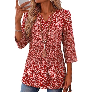 Zeagoo 3/4 Length Sleeve Womens Tops 2026 Blouses for Women Dressy Casual Fashion Clothing V Neck T-Shirts Summer Outfits(Xh518)