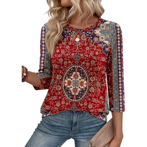 Zeagoo 3/4 Length Sleeve Womens Tops Crew Neck Shirts Dressy Casual Tunics(Mz870)
