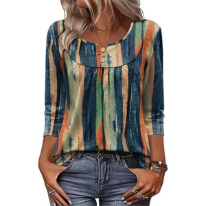 Zeagoo 3/4 Length Sleeve Womens Tops Dressy Casual 2026 V Neck T Shirts Blouses Floral Summer Business Work Basic Tees(Multicolor)