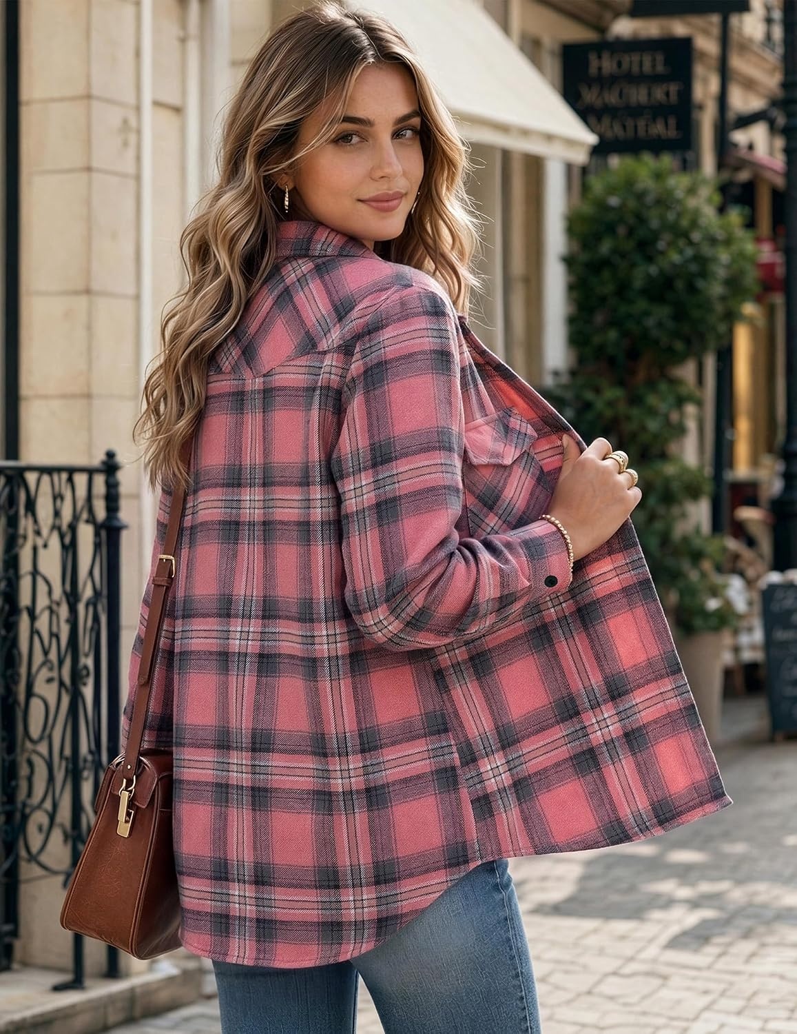 image:imageZeagoo Flannel Shirt Women Plaid Button Down Shackets Long Sleeve Fall TopsApinkgz720