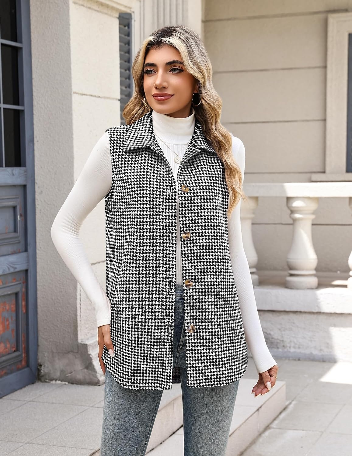 image:imageZeagoo Plaid Vest for Women Flannel Jackets Sleeveless Button Down ShirtsBlack and Whitejh275