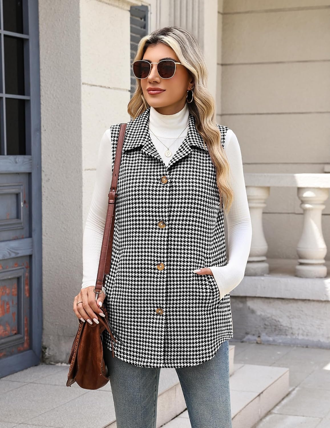 image:imageZeagoo Plaid Vest for Women Flannel Jackets Sleeveless Button Down ShirtsBlack and Whitejh275