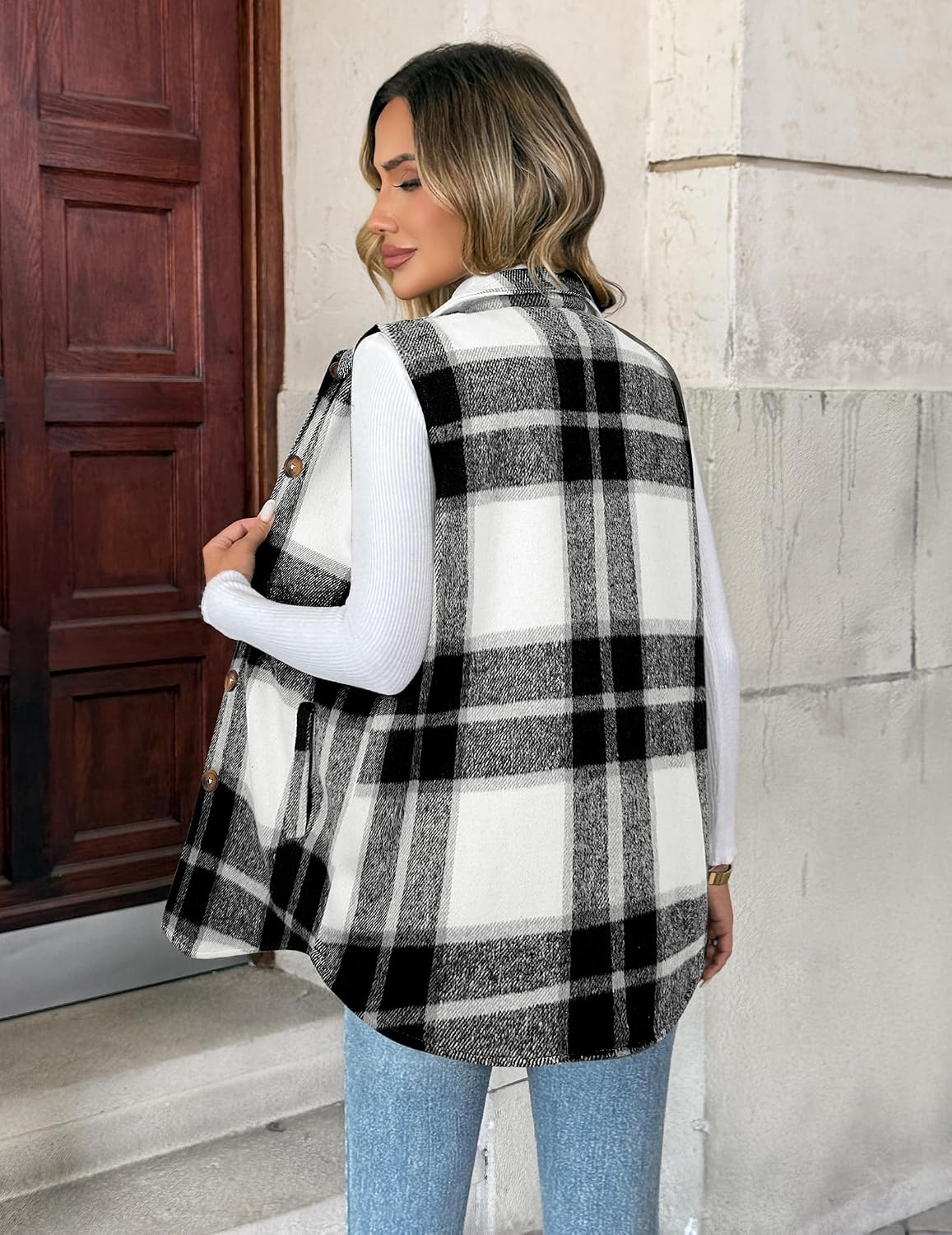 image:imageZeagoo Plaid Vest for Women Flannel Jackets Sleeveless Button Down ShirtsBlackgz793
