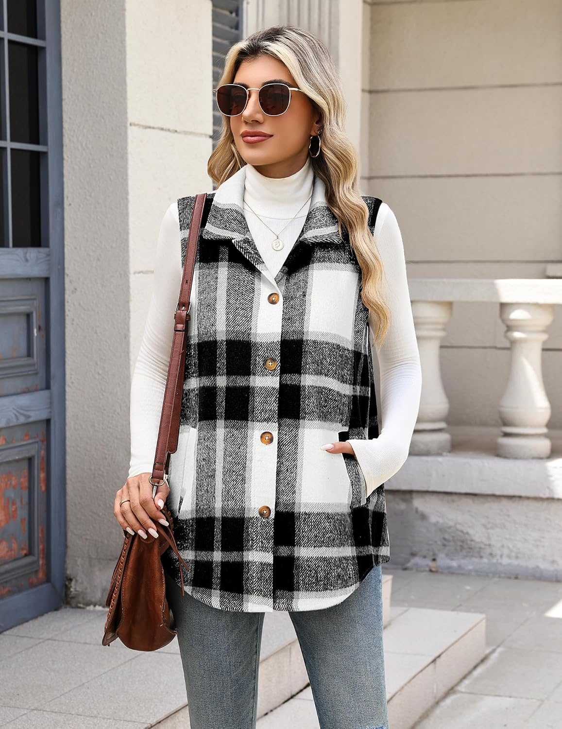 image:imageZeagoo Plaid Vest for Women Flannel Jackets Sleeveless Button Down ShirtsBlackgz793