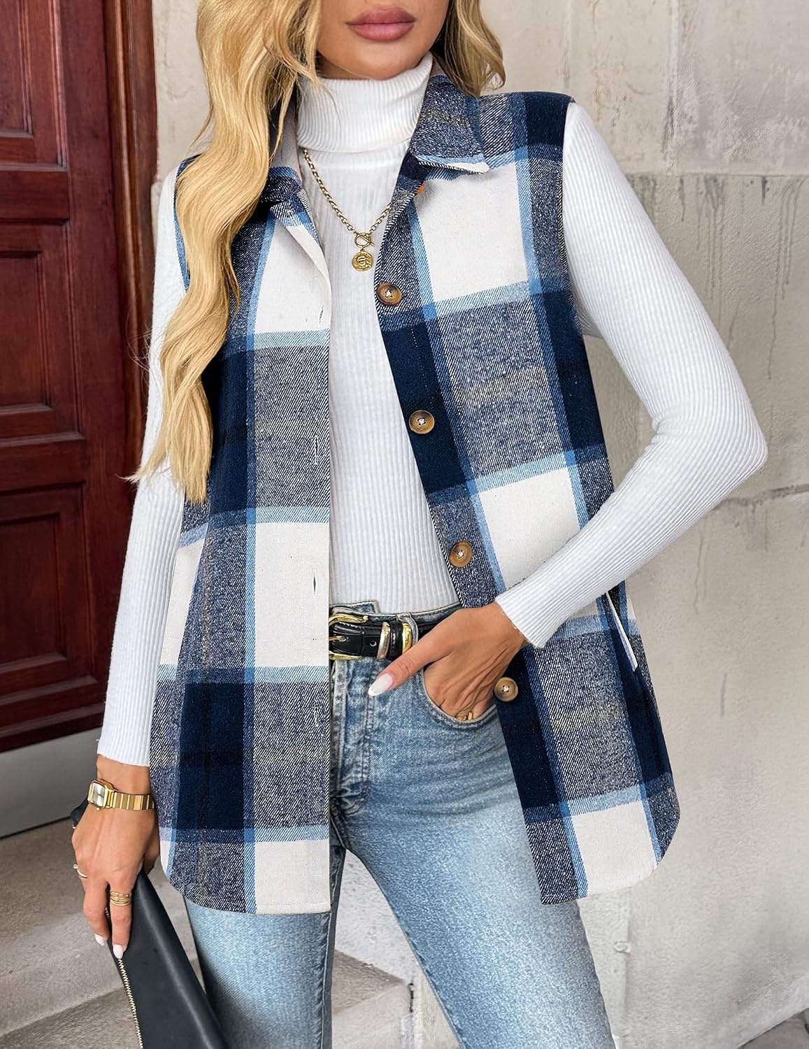 image:imageZeagoo Plaid Vest for Women Flannel Jackets Sleeveless Button Down ShirtsBluegz547