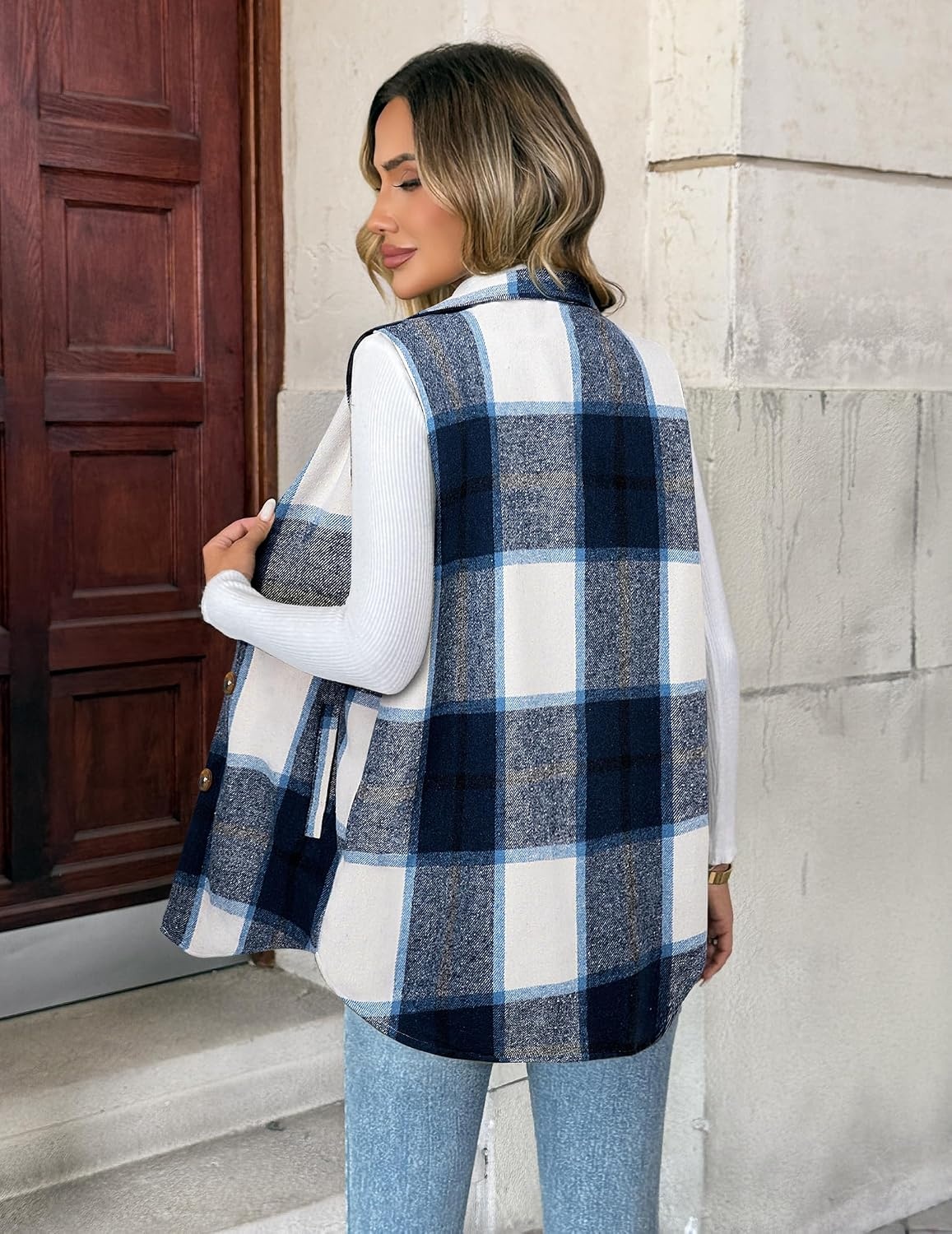 image:imageZeagoo Plaid Vest for Women Flannel Jackets Sleeveless Button Down ShirtsBluegz547
