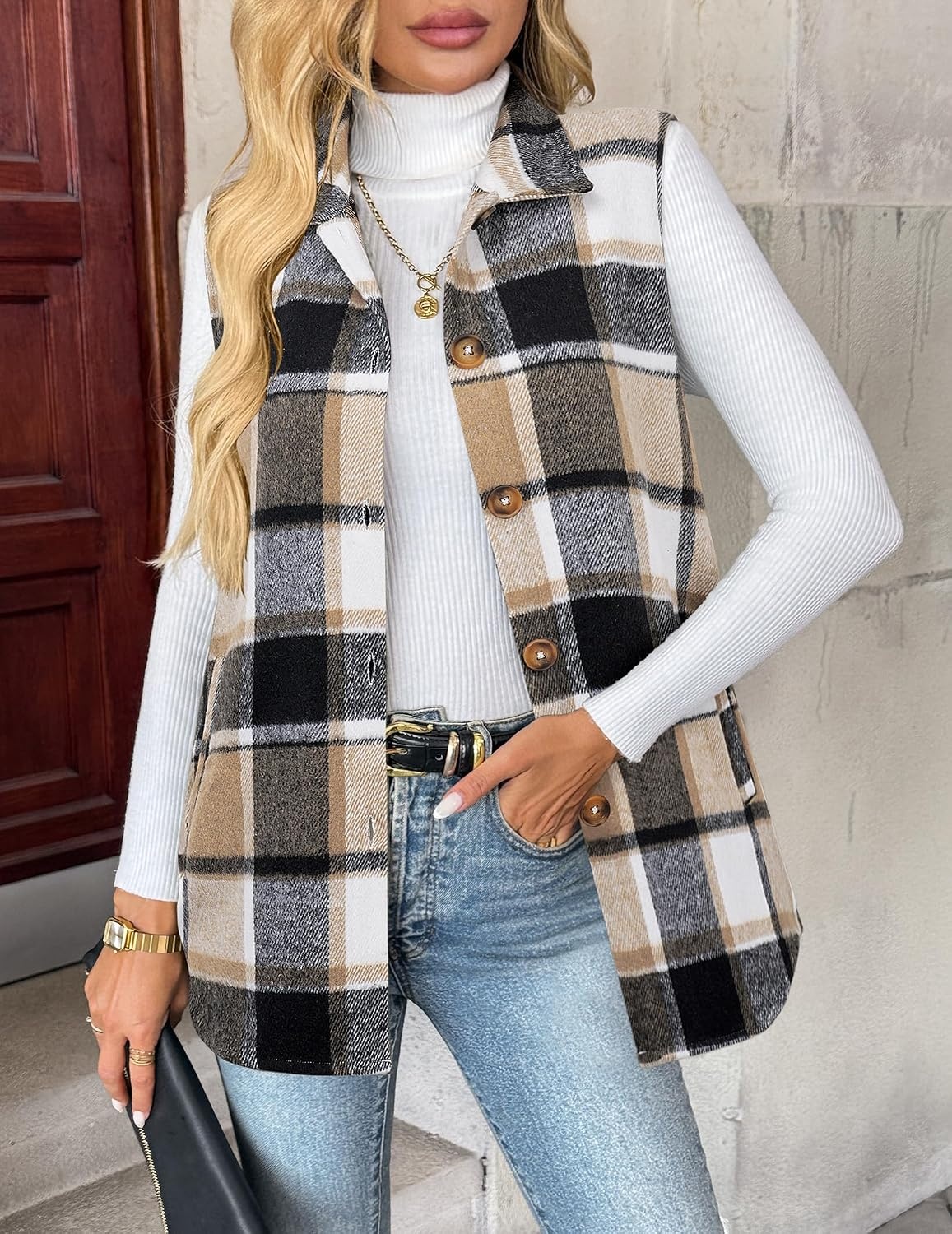 image:imageZeagoo Plaid Vest for Women Flannel Jackets Sleeveless Button Down ShirtsBrowngz794